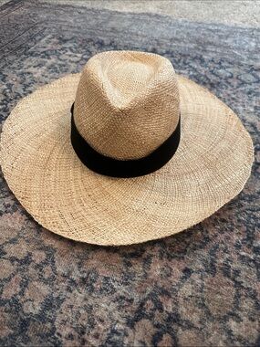 Wyeth Natural Straw Wide-Brim Sun Hat with Black Band